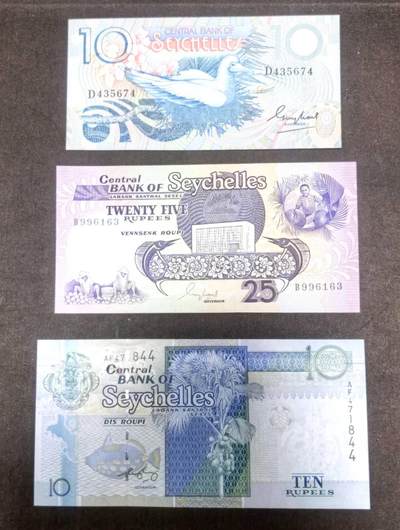 北京马甸外国币专卖第150期，外国纸币专场，陆续上拍，欢迎关注 - 塞舌尔3张纸币全新