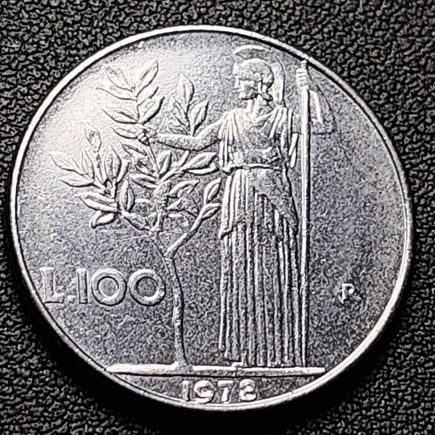 泉币菌-第226场-拍品多 请提前出价 意大利早期100里拉 月亮和记忆女神密涅瓦 不锈钢币 27.8mm