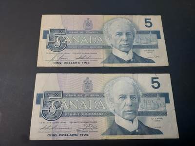 博彦收藏  4月25日 8点  钱币专场 加拿大 旧版5元2张 流通品