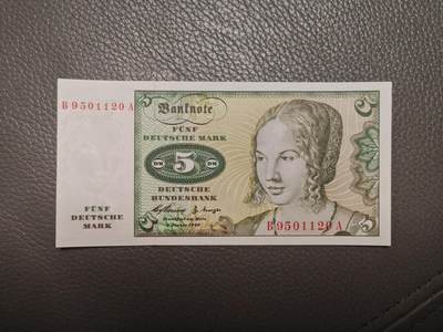 1960年首发 无47 联邦 德国 5马克 全新UNC - 1960年首发 无47 联邦 德国 5马克 全新UNC