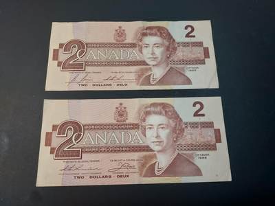 博彦收藏  4月25日 8点  钱币专场 加拿大女皇2元 2张 流通好品