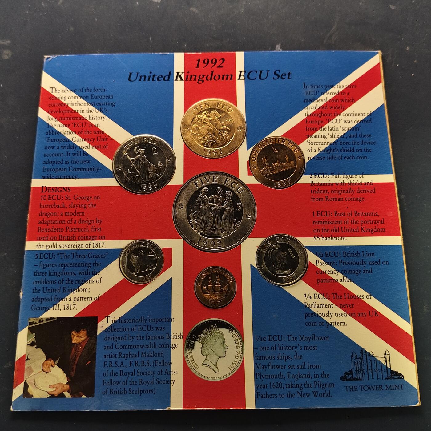 【全场包邮】纯粹捡漏拍521场 英国1992年伦敦钟楼铸币厂官方卡册封装埃居版套币