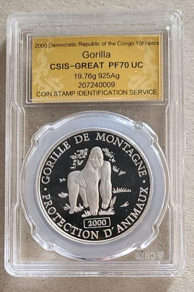 【币将精彩】世界钱币拍卖拍卖（2026-4-28） 刚果2000年大猩猩银币信泰评级