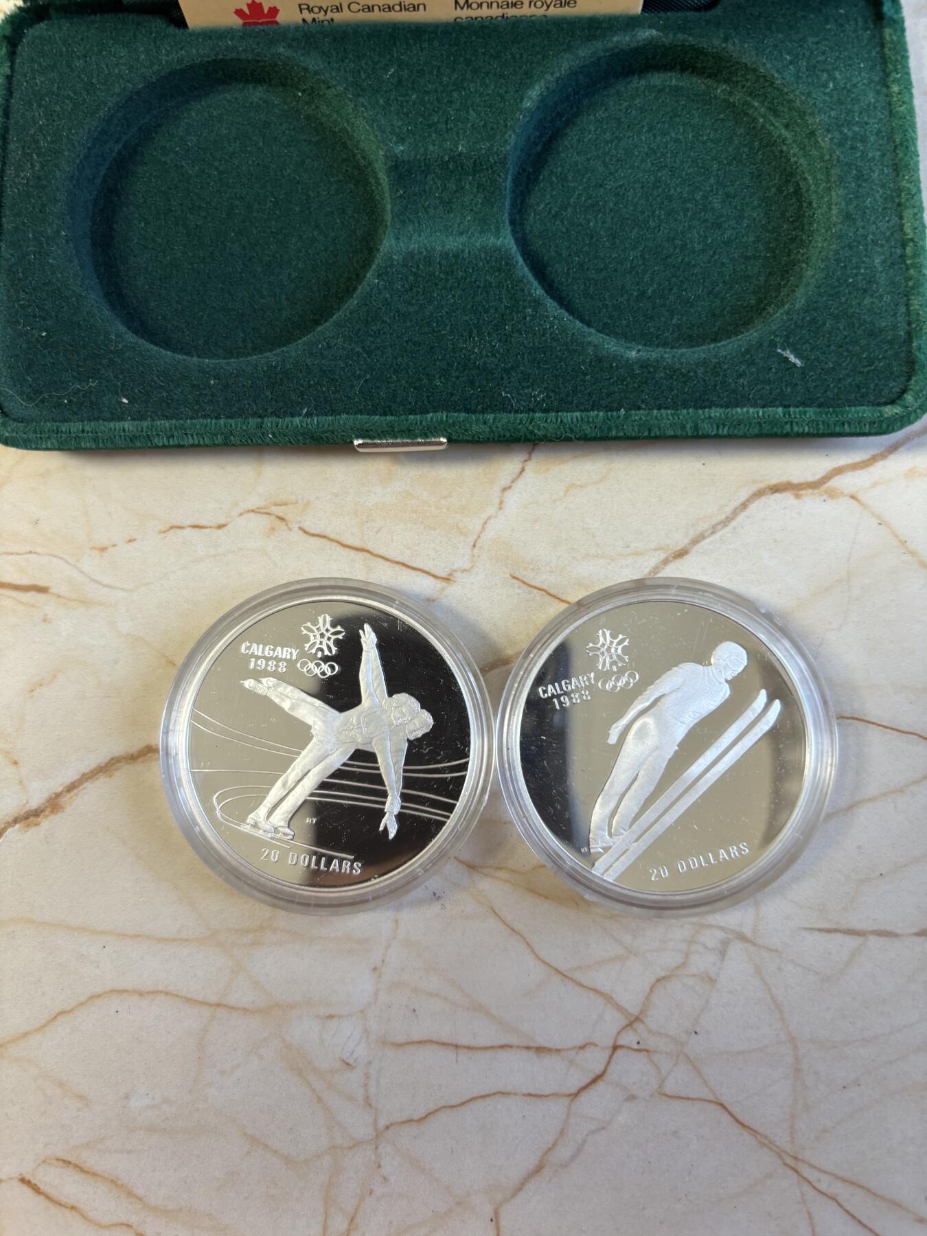 第197期拍卖 加拿大1987年20元2枚精制银币套 卡尔加里冬奥会系列-滑雪和花样滑冰 2X34.107克925银