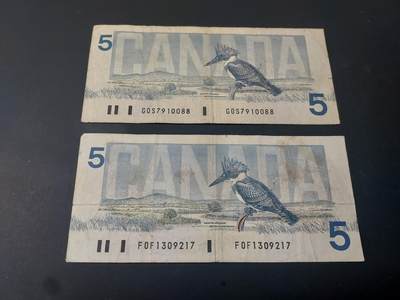 博彦收藏  4月25日 8点  钱币专场 加拿大 旧版5元2张 流通品