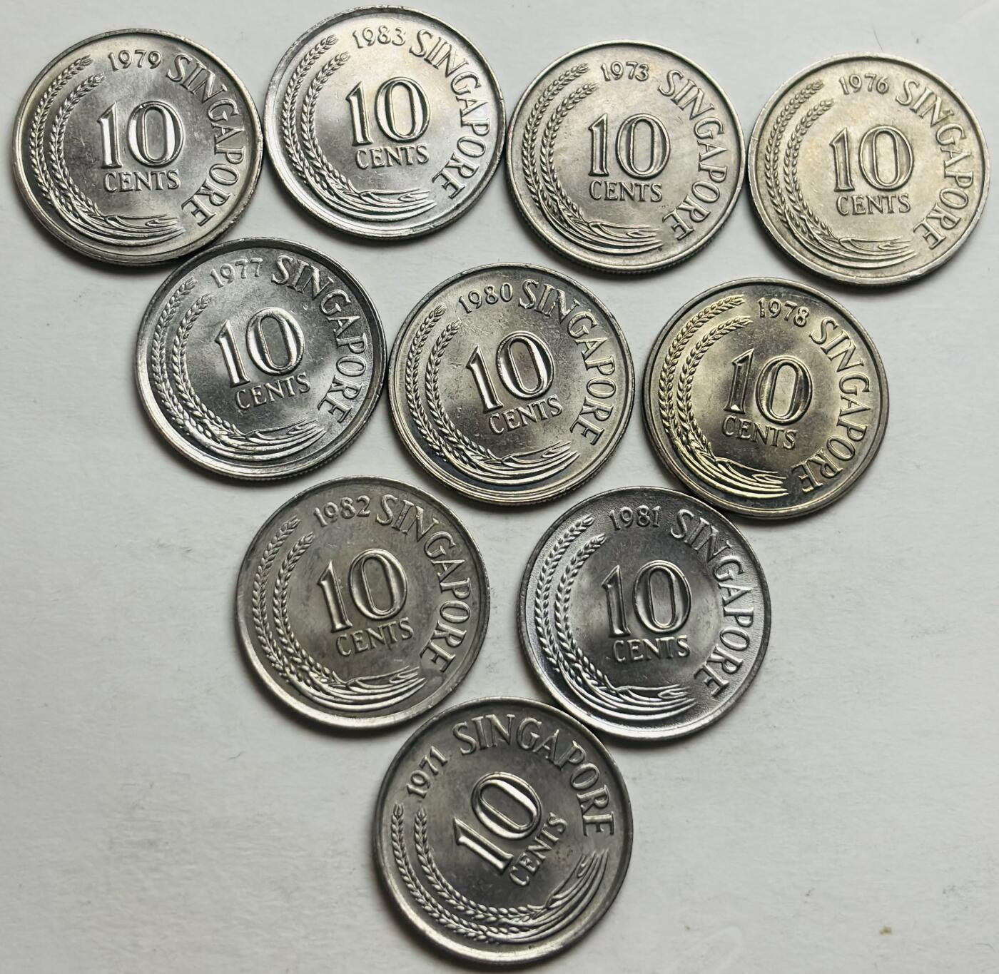 文馨钱币收藏第 300 场，银币，散币，小量德占比利时时期货币，长期接代拍业务 全新新加坡老版 10 分海马版 10 个年份无重复