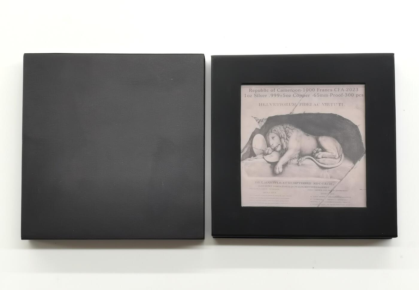 博洋堂世界钱币拍卖第168期（全场包邮） 喀麦隆2023年1000法郎双金属仿古精制银币 瑞士垂死的狮子雕塑 1盎司999银5盎司铜 发行量：3百枚 盒证全