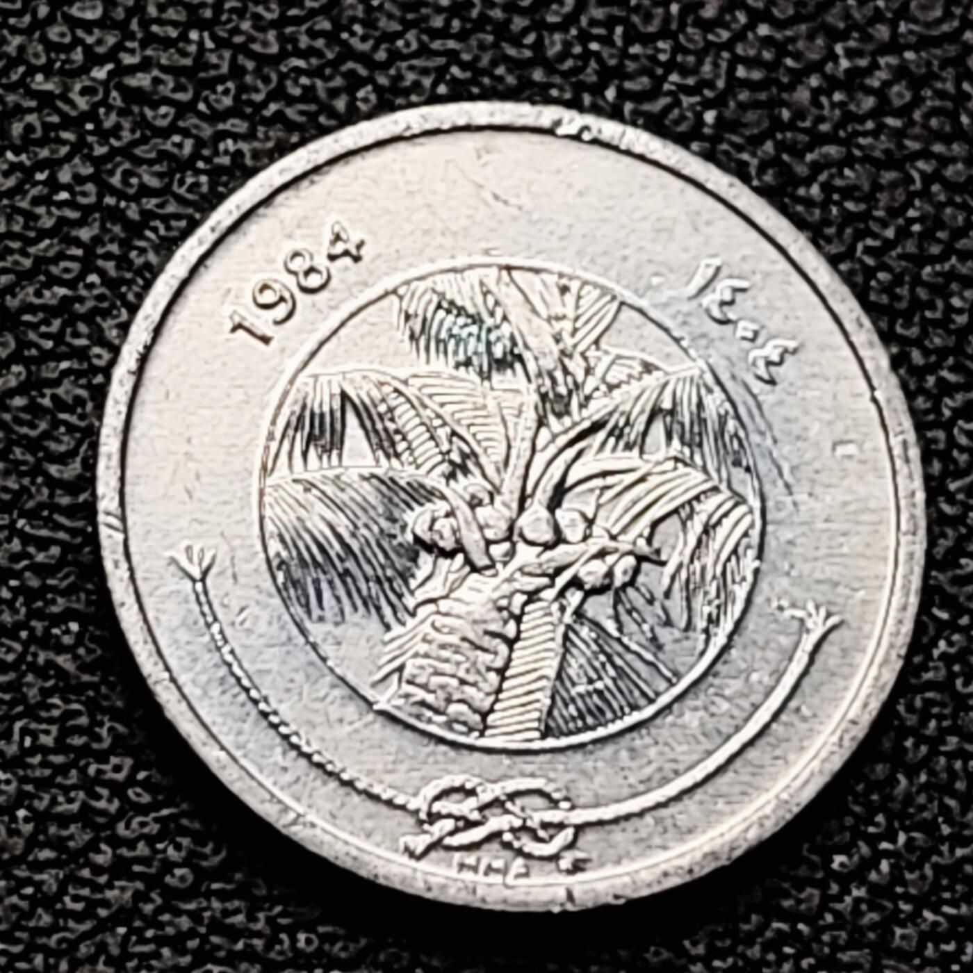 泉币菌-第226场-拍品多 请提前出价 原光 椰子树 马尔代夫 1984年 1拉雷铝制币  袖珍币