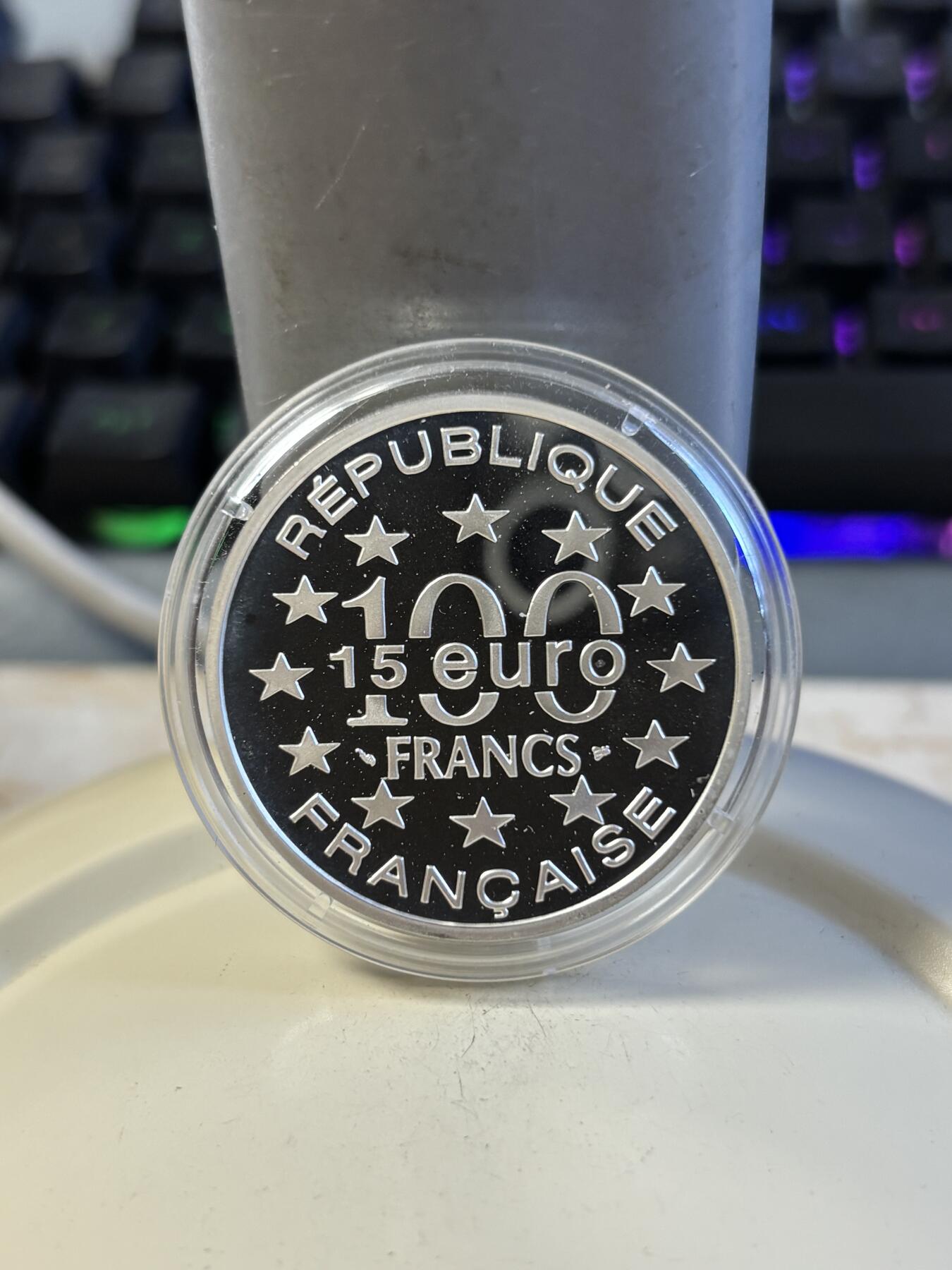 第197期拍卖 法国1996年100法郎/15欧元双面值精制银币 阿姆斯特丹运河(荷兰) 22.2克900银 发行量：2万 盒证全