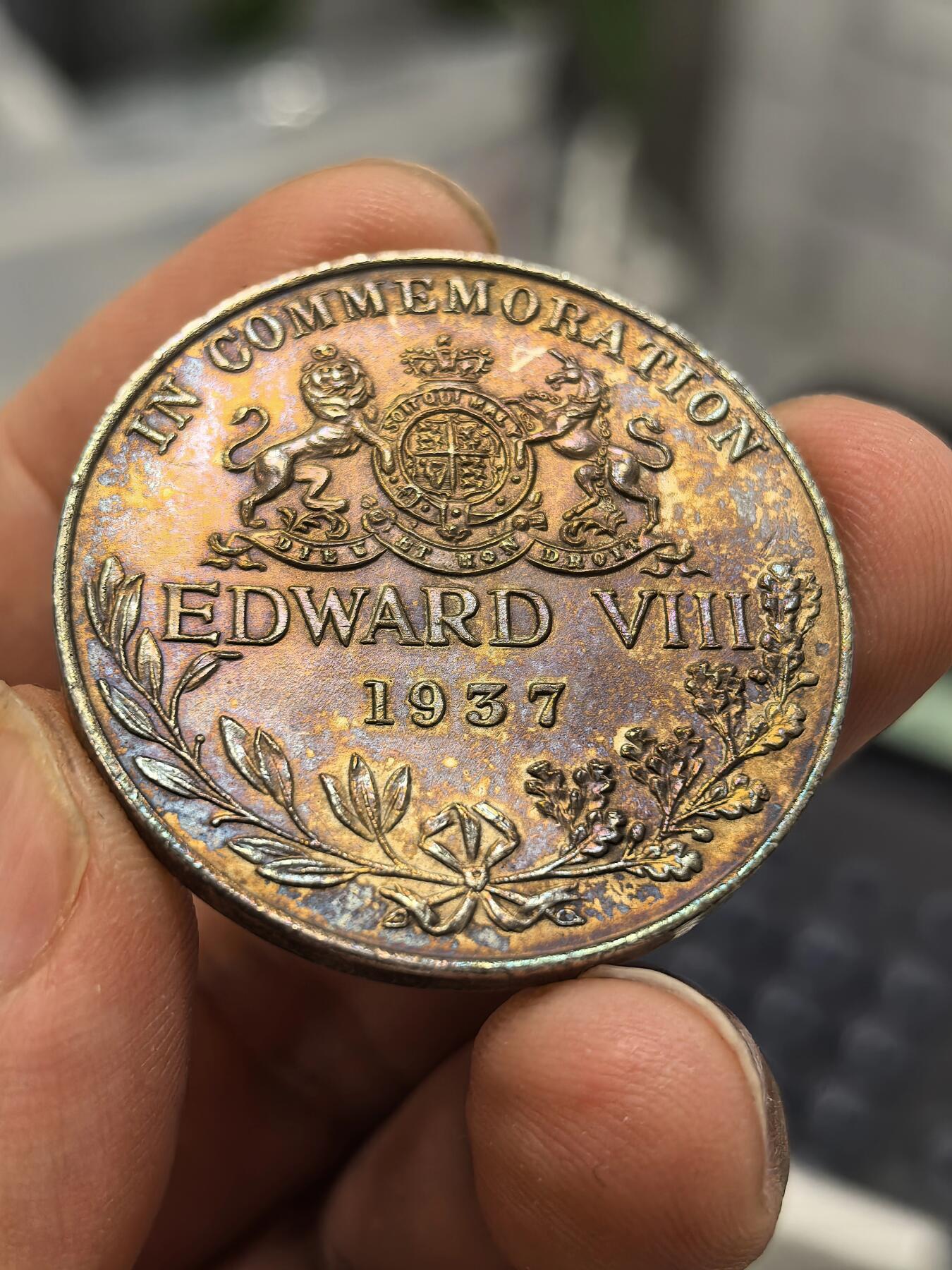 博洋堂世界钱币拍卖第168期（全场包邮） 英国1937年爱德华八世登基纪念银章，彩好，少见