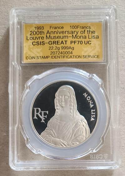 【币将精彩】世界钱币拍卖拍卖（2026-4-28） 法国1993年蒙娜丽莎银币信泰评级