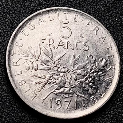 泉币菌-第226场-拍品多 请提前出价 - 法国早期（1971年）5法郎大镍币 29MM 播种女神 入欧前末版 绝版币