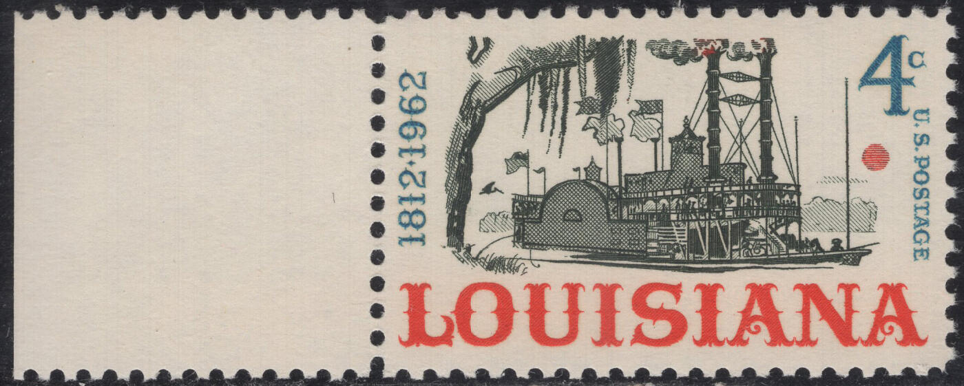 洪涛臻品批发群 精选邮票限时拍卖第1316期  1962美国路易斯安那州150年-轮船 雕版1全套带边 原胶全品！