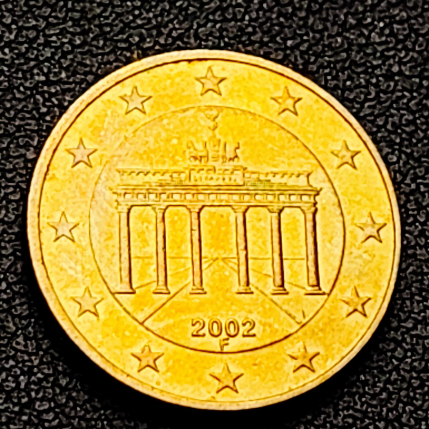 泉币菌-第226场-拍品多 请提前出价 欧元 德国2002年 10欧分合金铜币 勃兰登堡门 地图 F厂标 19.75MM