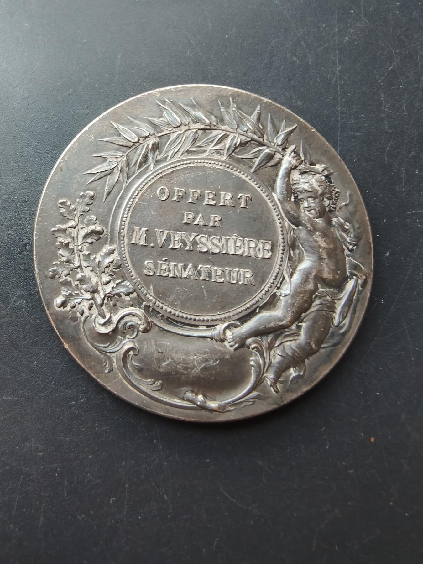 老王徽章第192期 法国参议员赠镀银大铜章     大师路易·波特作品     玛丽安娜       原盒       直径50mm     重量53.7g