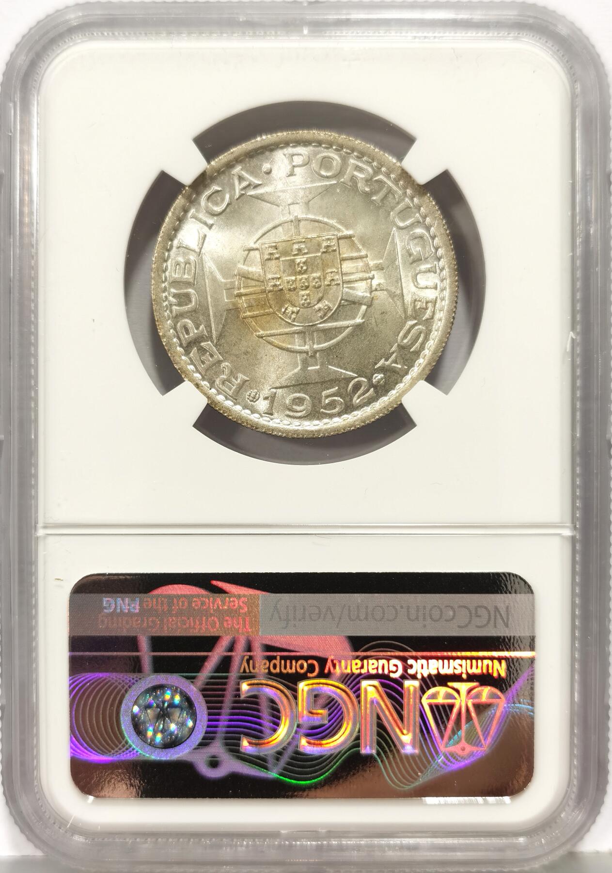 博洋堂世界钱币拍卖第168期（全场包邮） NGC MS65 葡属安哥拉1952年20埃斯库多银币，原光好品，殖民地品种有潜力，一步到位的好品相。