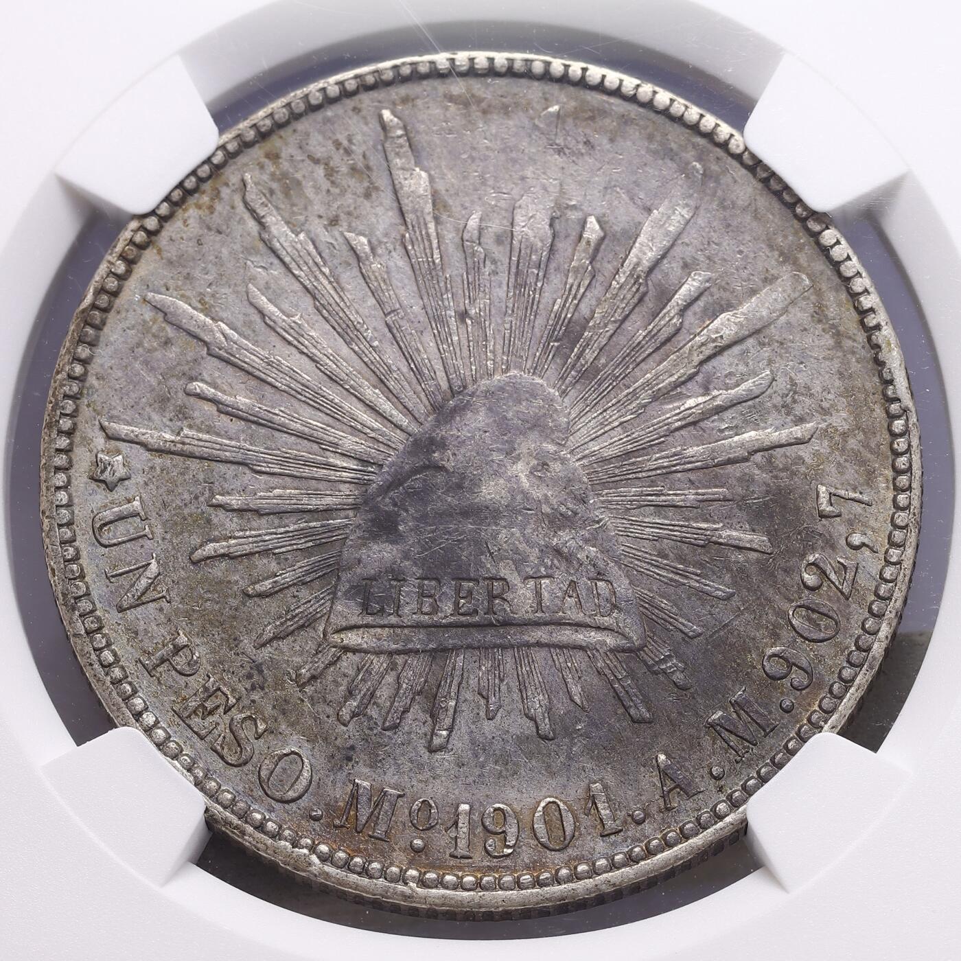 观钱 近现代机制币拍卖No.008（全场顺丰包邮，不区分偏远地区）  1901 年 MO AM 墨西哥 直边鹰洋 1 比索（PESO）银币 NGC AU50
