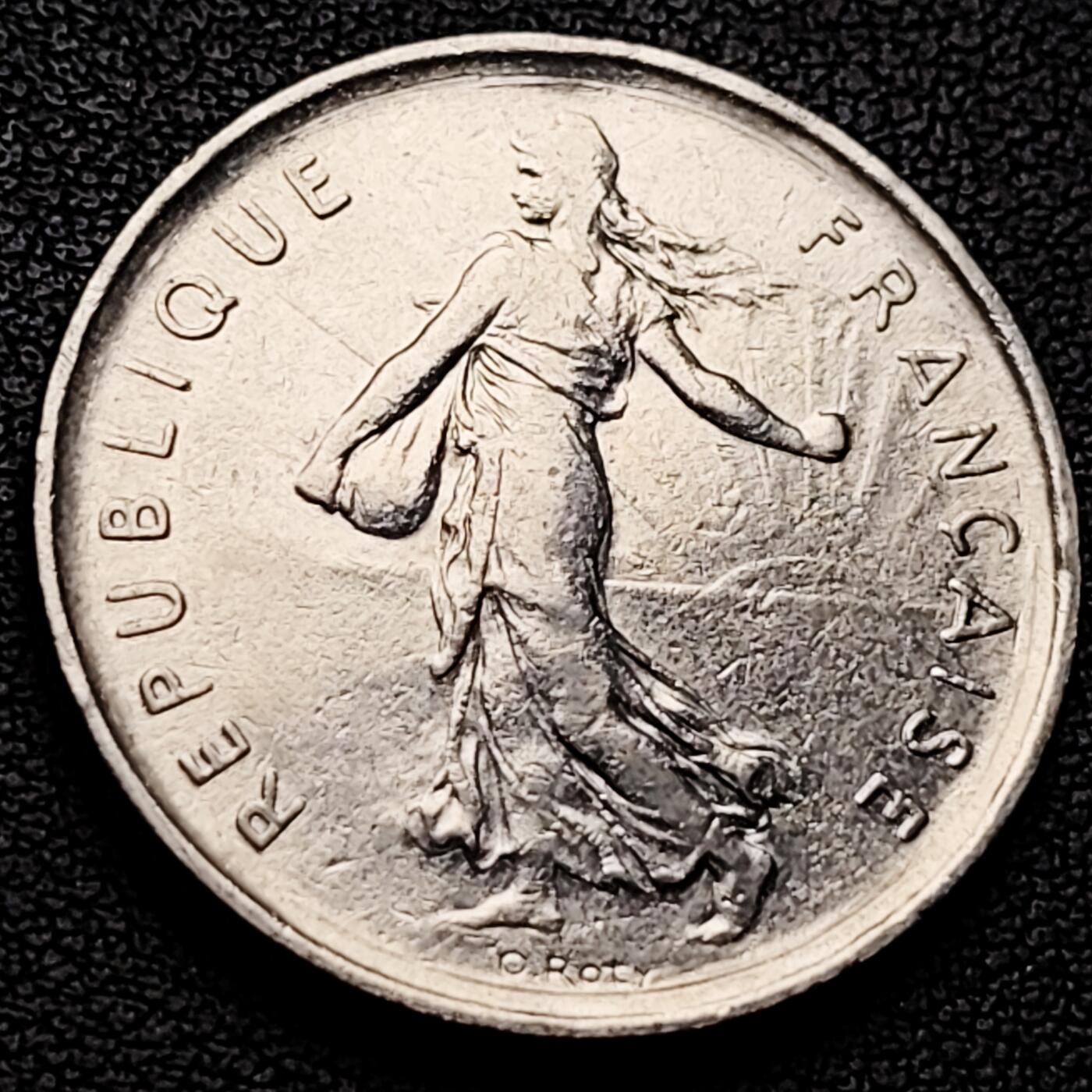 泉币菌-第227场-拍品多 请提前出价 法国早期（1970年）5法郎大镍币 29MM 播种女神 入欧前末版 绝版币