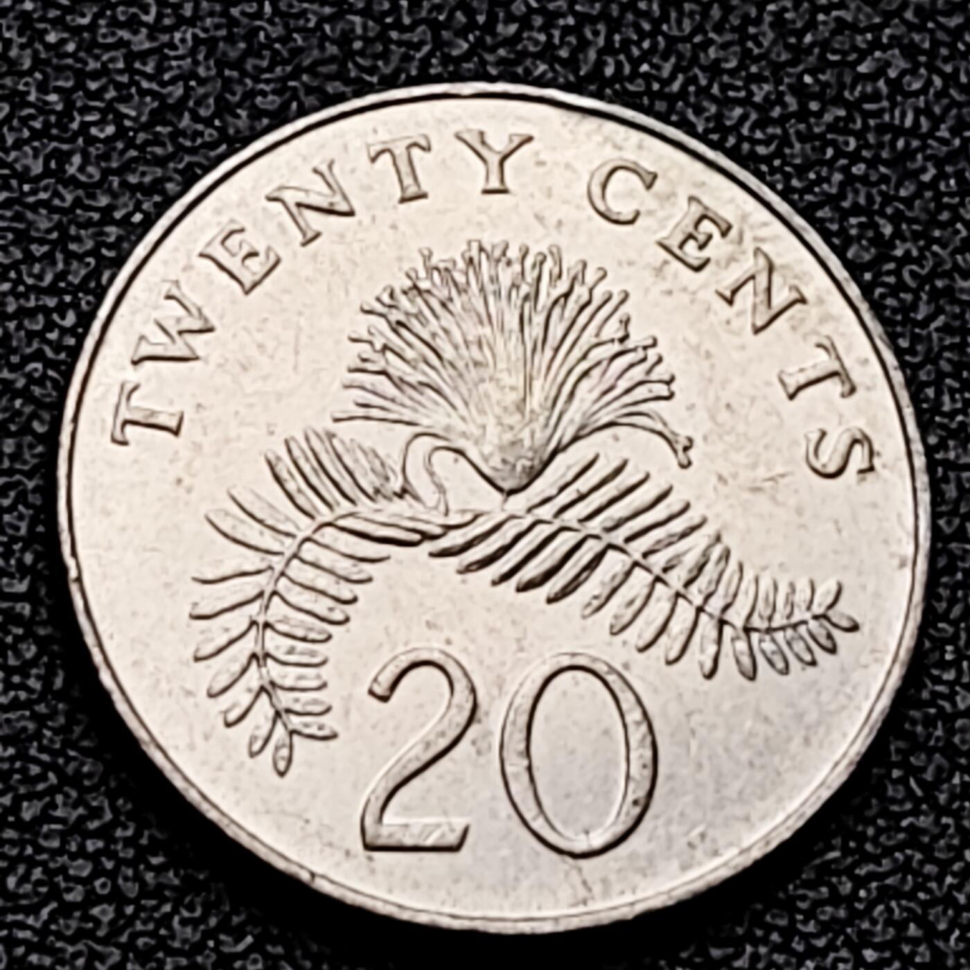 泉币菌-第226场-拍品多 请提前出价 1986 高币值 新加坡20分 绒球花 高盾徽版 直径21.36mm