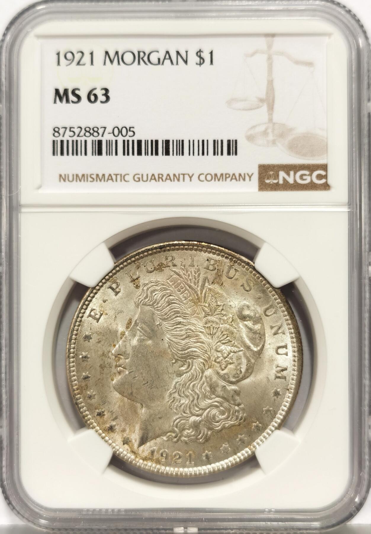 博洋堂世界钱币拍卖第168期（全场包邮） NGC MS63 美国1921年摩根银币 极美原光好品，淡黄油包浆，好状态。
