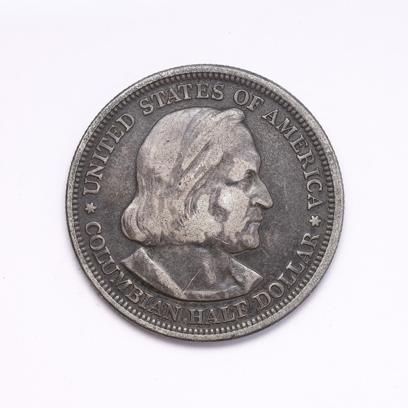 观钱 近现代机制币拍卖No.008（全场顺丰包邮，不区分偏远地区）  1893 年美国 哥伦布发现美洲 400 周年芝加哥世界博览会纪念半美元银币 12.50 克 90%银