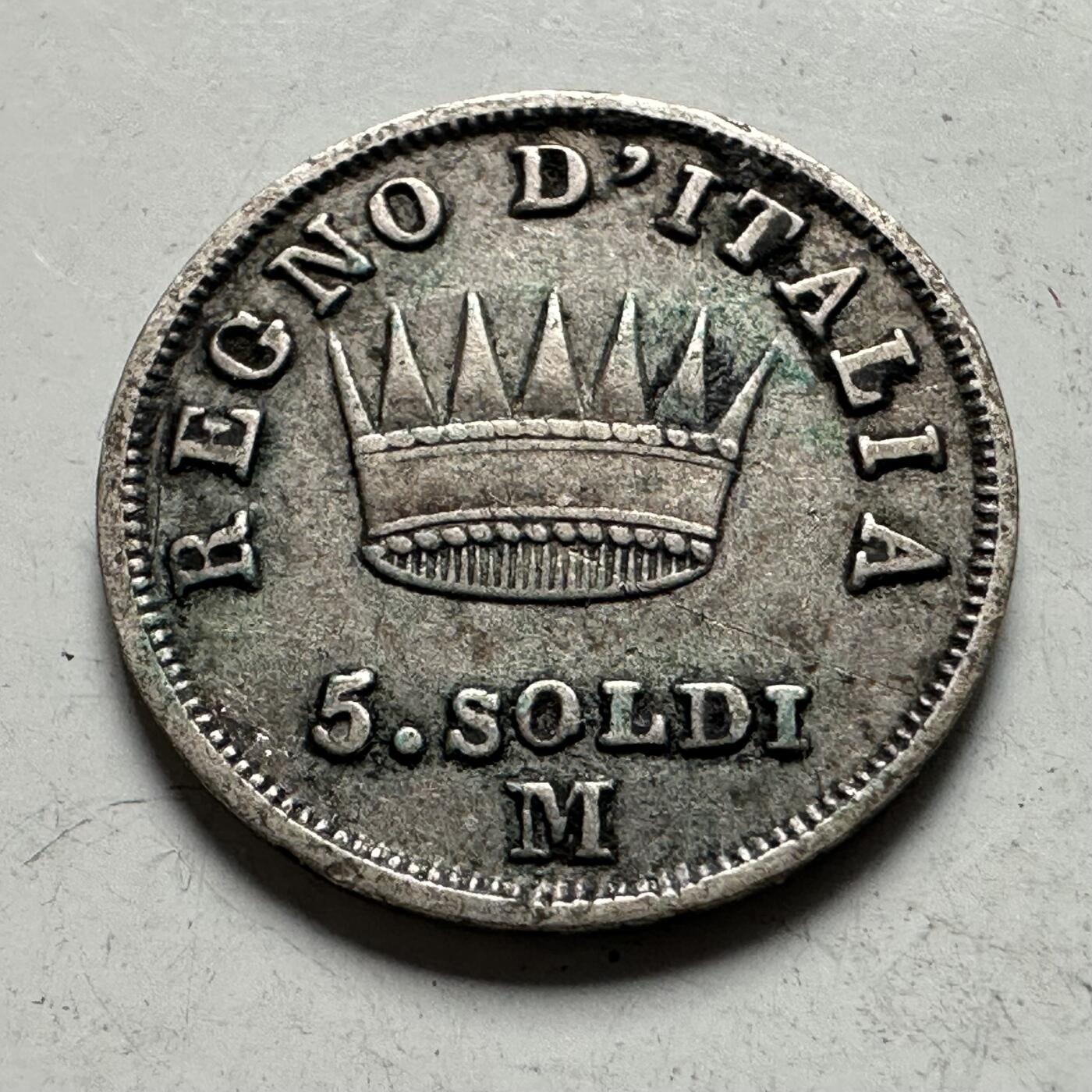 🌹外币初藏🌹🐯2026年第43场   每周二四六晚8️⃣点  世界硬币 意大利王国 1814年 拿破仑一世 5 Soldi银币 1.25克-15毫米-90%银