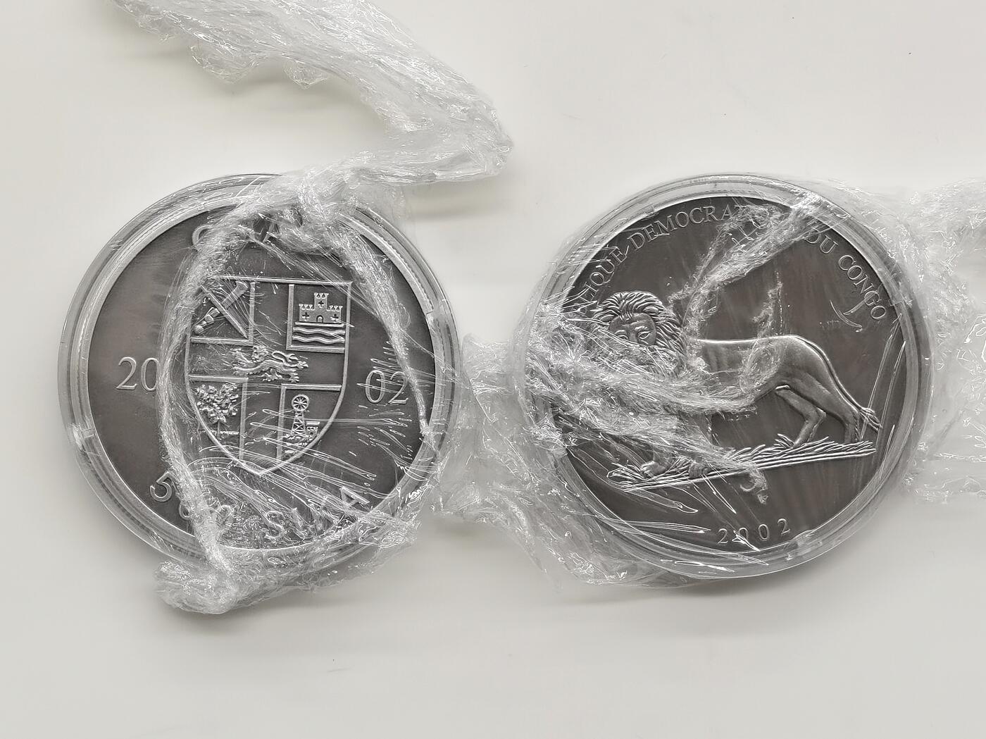 博洋堂世界钱币拍卖第168期（全场包邮） 刚果和加纳联合发行2002年10法郎和500塞地凹凸普制银币套 2004雅典奥运会系列-掷铁饼 2X1盎司999银 盒证全