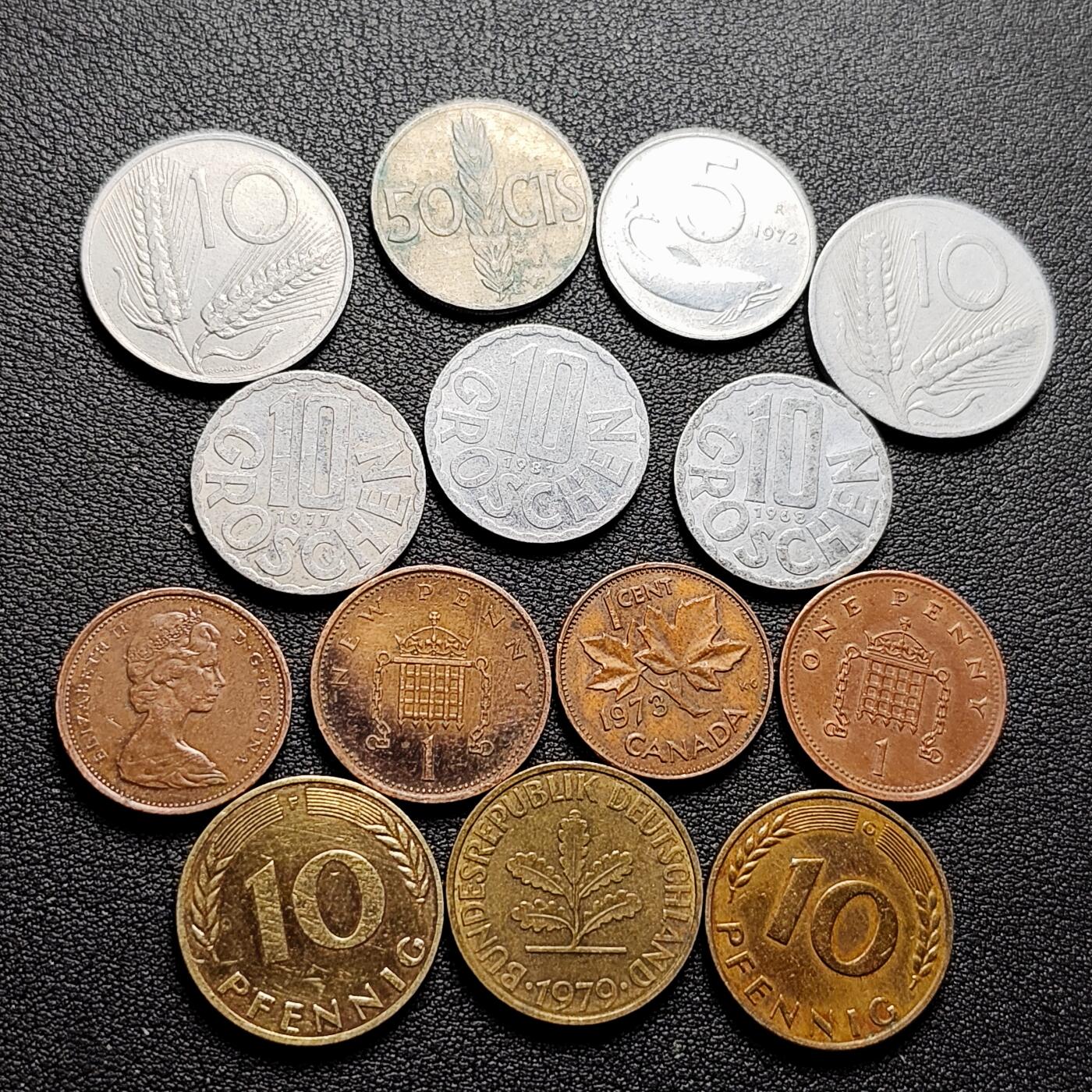 泉币菌-第226场-拍品多 请提前出价 12枚一组 意大利 奥地利 女王铜币 联邦德国 混合装