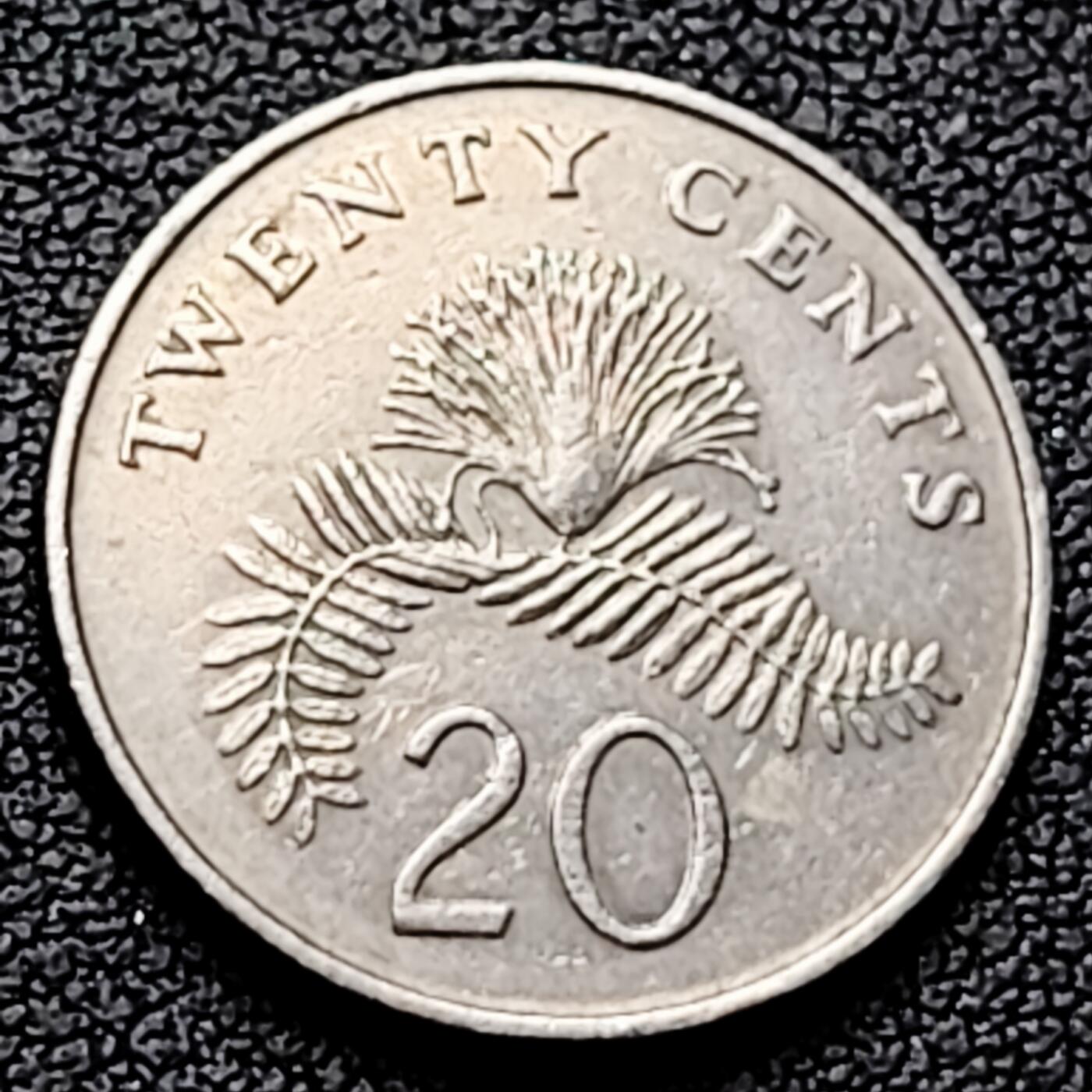 泉币菌-第226场-拍品多 请提前出价 1986 高币值 新加坡20分 绒球花 高盾徽版 直径21.36mm