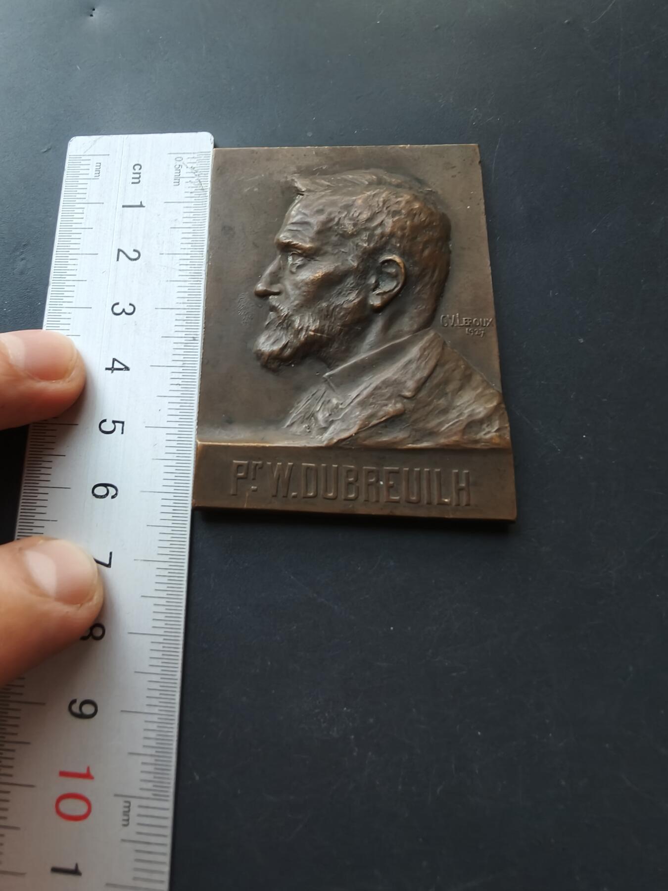 老王徽章第192期 法国波尔多大学皮肤科教授A.W.杜布雷伊方形大铜章       尺寸46×62mm      重量90.7g