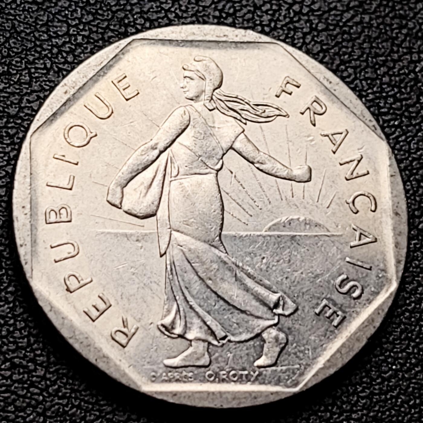 泉币菌-第227场-拍品多 请提前出价 法国早期（1979年）2法郎镍币 26mm 播种女神 入欧前 末版 绝版币