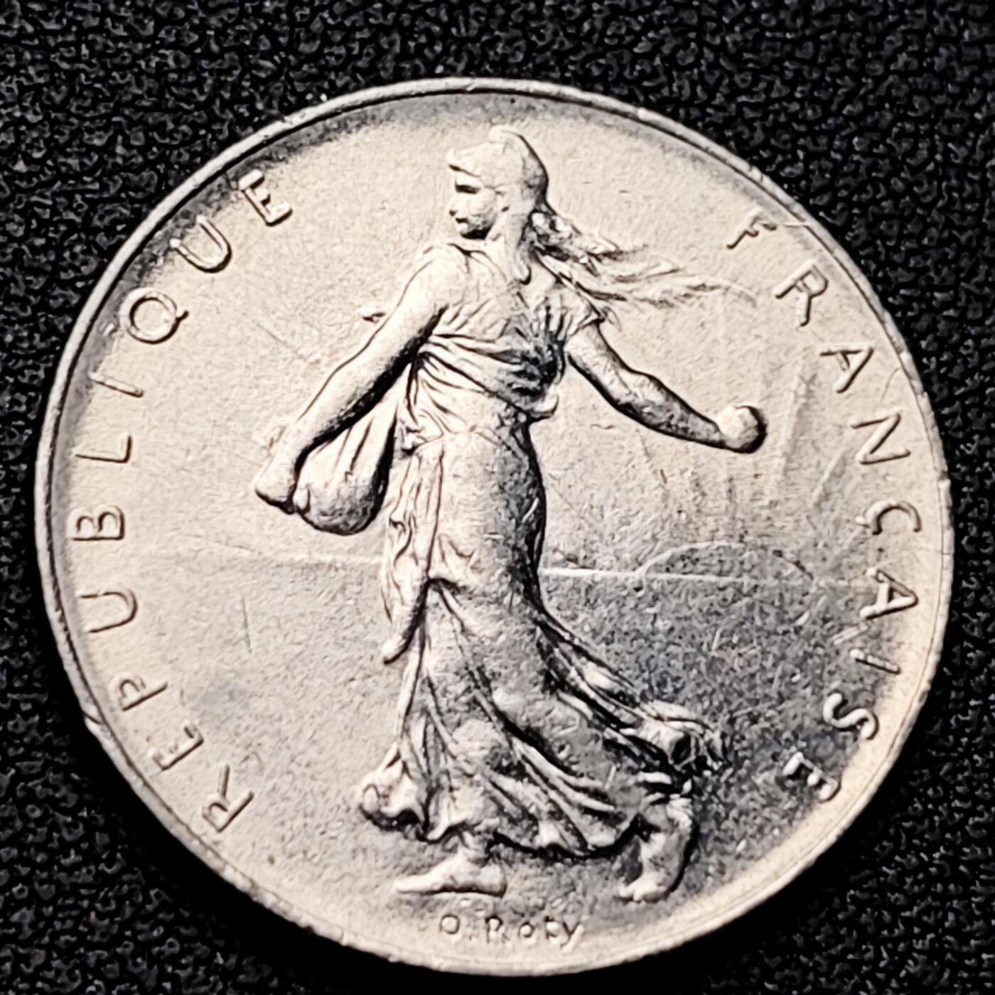 泉币菌-第226场-拍品多 请提前出价 法国早期（1973年）1法郎镍币  播种女神 入欧前 末版 绝版币