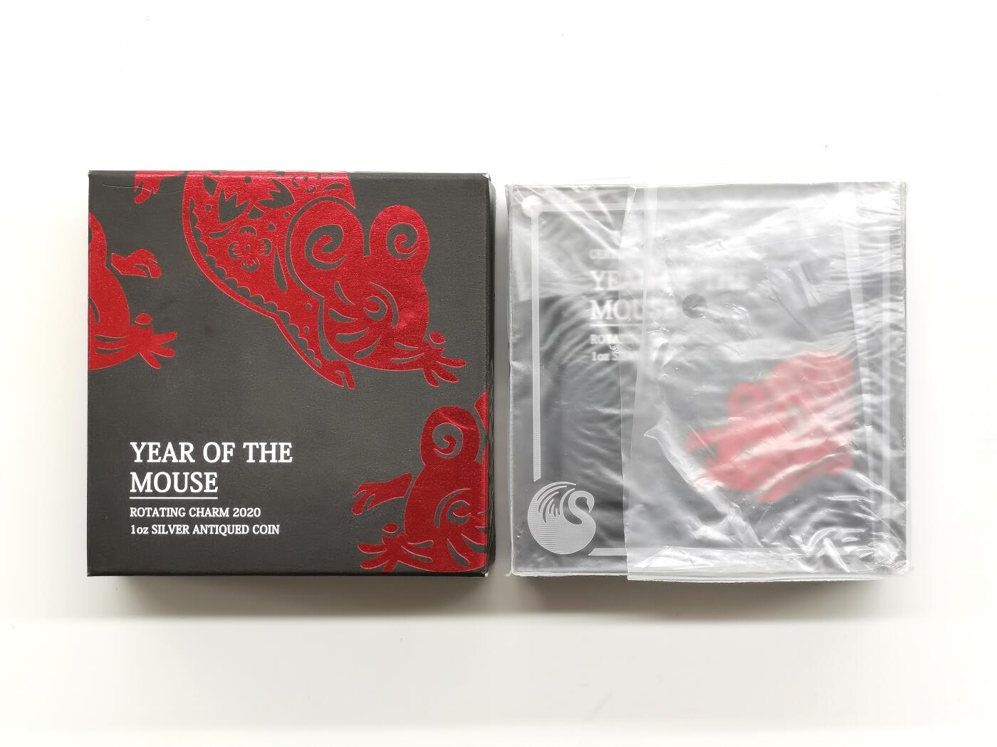 博洋堂世界钱币拍卖第168期（全场包邮） 图瓦卢2020年1元镀金可动仿古银币 旋转魅力中国农历生肖系列-鼠年 1盎司999银（可动老鼠镀18K金） 发行量：3千 盒证全 珀斯造币厂