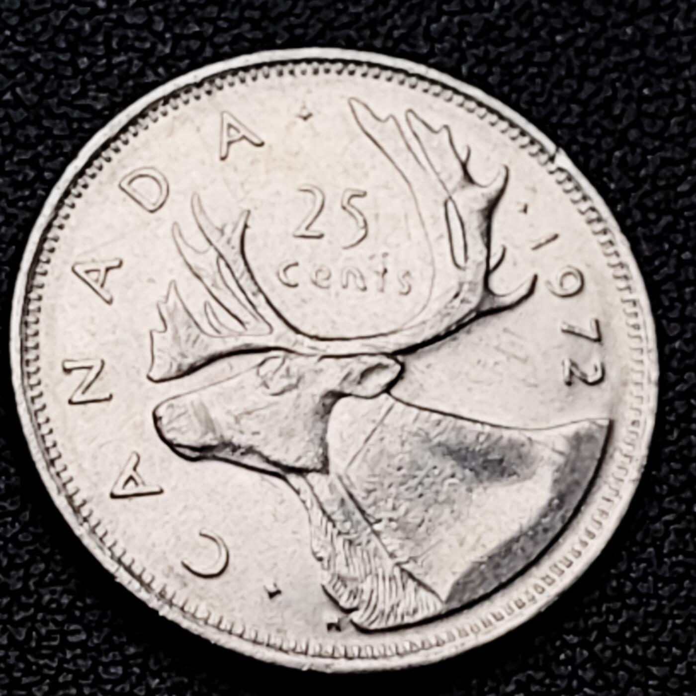 泉币菌-第226场-拍品多 请提前出价 高币值 加拿大1972年1/4加拿大元 伊丽莎白二世 驯鹿 24mm 