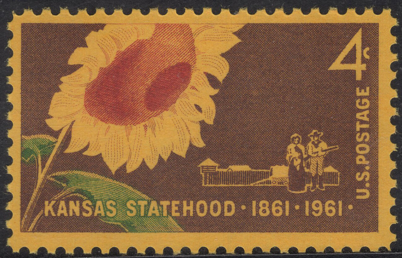 洪涛臻品批发群 精选邮票限时拍卖第1316期  1961美国堪萨斯州百年-向日葵1全雕刻版 新票原胶全品！