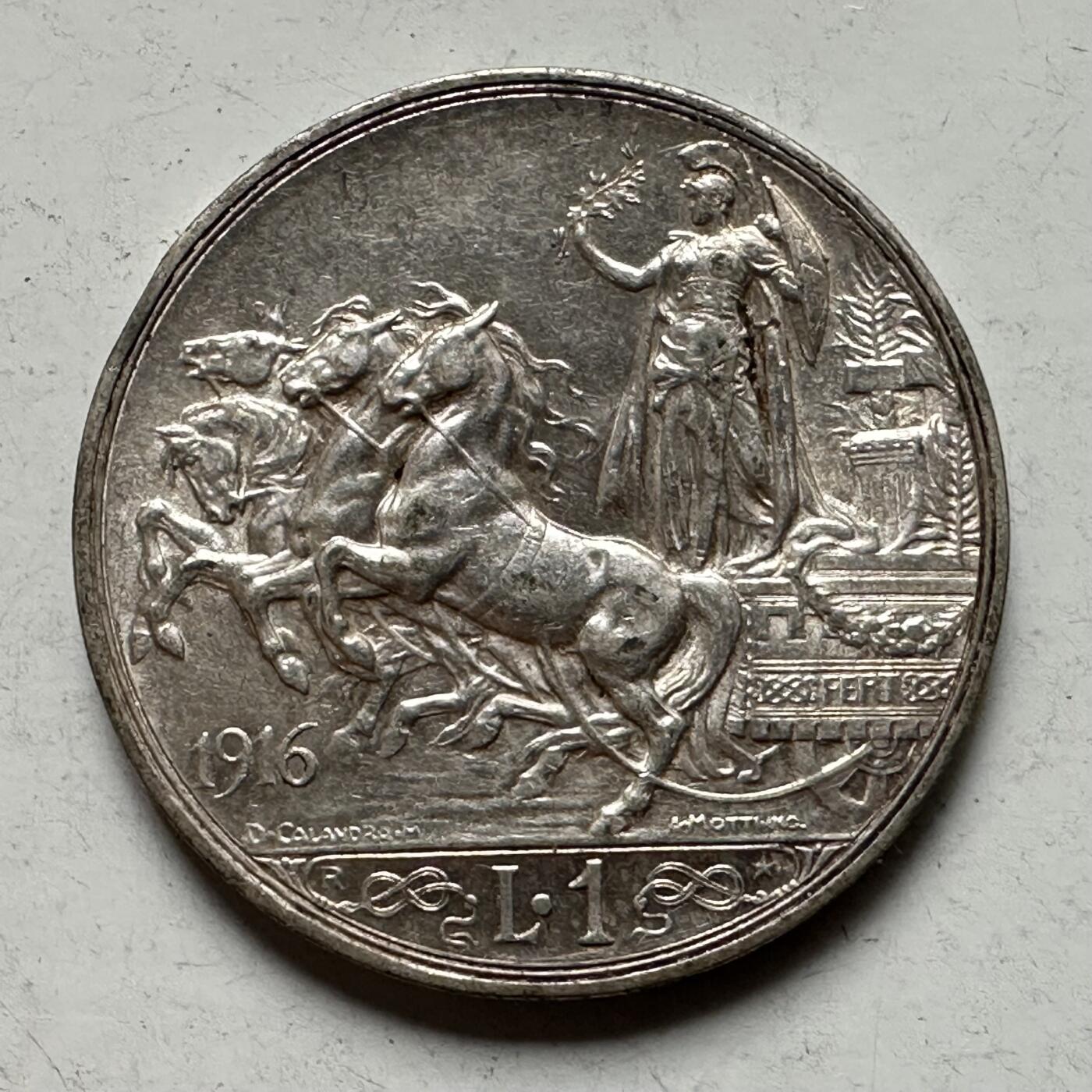 🌹外币初藏🌹🐯2026年第43场   每周二四六晚8️⃣点  世界硬币 意大利 1916年 马车 1里拉银币 5克-23毫米-83.5%银 原光好品