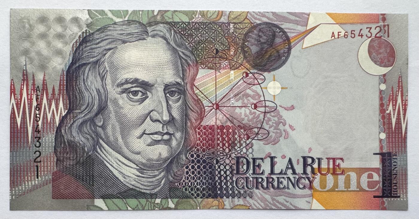 2026第7场（总第234期）：精品外钞、塑料钞、测试钞综合场  德纳罗DLR 牛顿1单位“电波版”测试钞UNC（AF冠、白色宇航员、银色凹版）