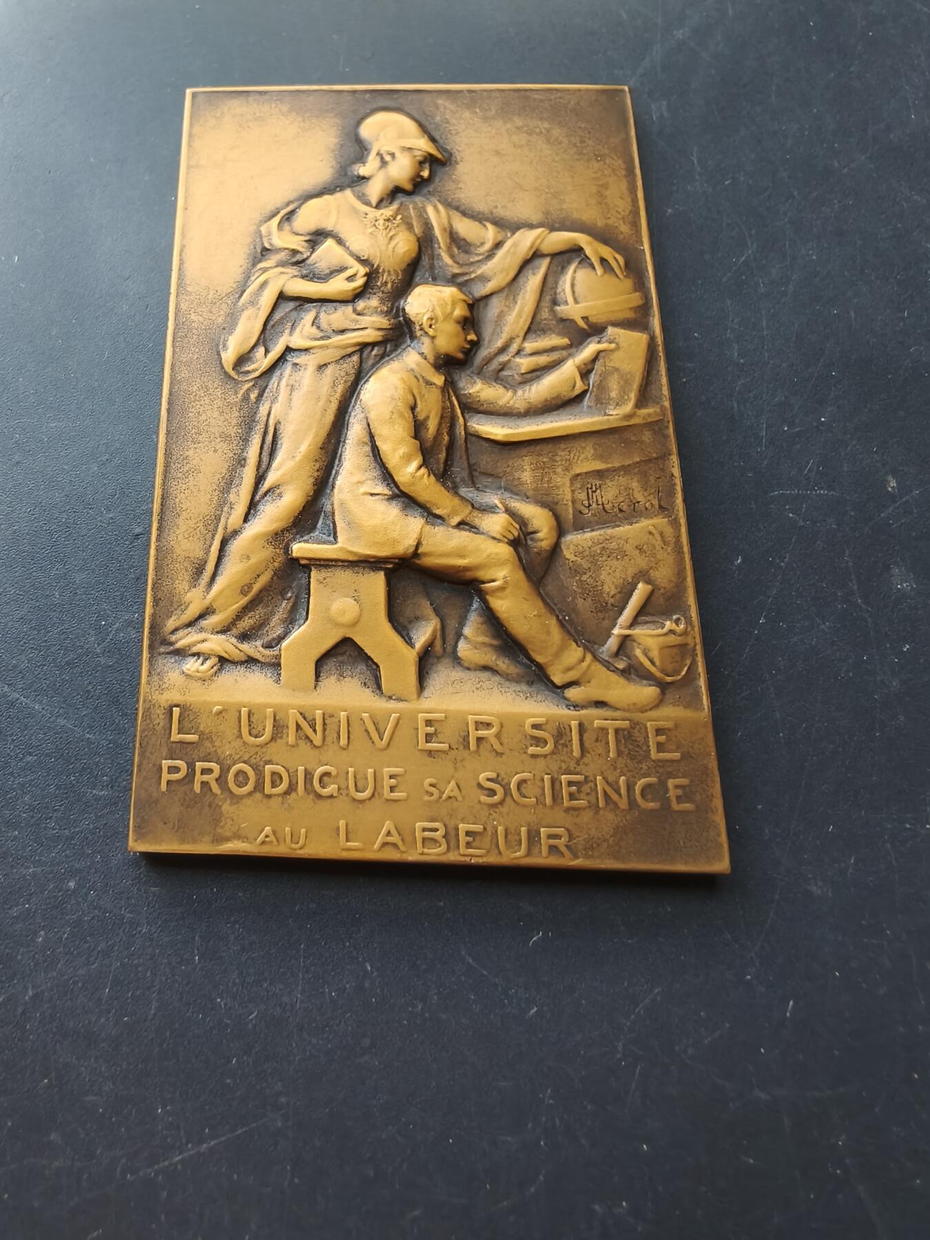 老王徽章第192期 法国大学教育成就方形大铜章      尺寸76×46mm     重量113.2g
