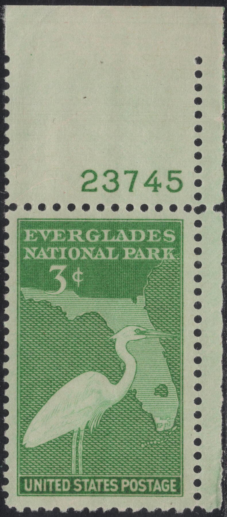 洪涛臻品批发群 精选邮票限时拍卖第1316期  1947美国佛罗里达大沼泽地国家公园-白鹤地图 雕版1全套数字边 原胶全品！