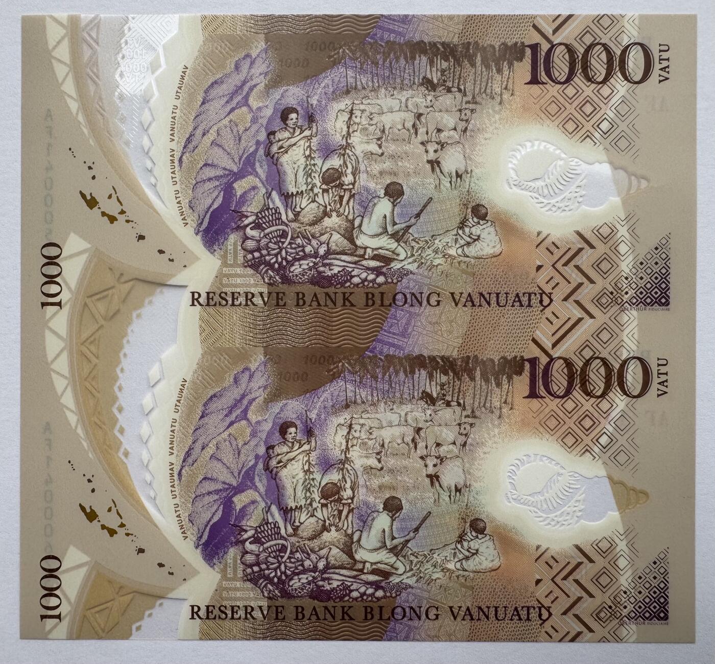 2026第7场（总第234期）：精品外钞、塑料钞、测试钞综合场   稀少/二连体 瓦努阿图1000瓦图两联体塑料钞UNC （发行量仅100枚）
