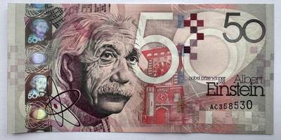 2026第7场（总第234期）：精品外钞、塑料钞、测试钞综合场  - 德纳罗DLR“爱因斯坦”50面额DepthThread®景深安全线测试钞UNC（全程无47）