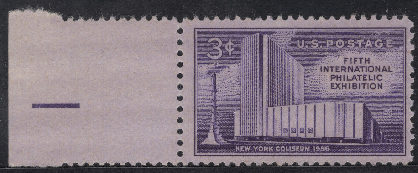 洪涛臻品批发群 精选邮票限时拍卖第1316期  1956美国纽约国际邮展-邮政大楼 1全带宽边色标 雕刻版新票原胶全品！