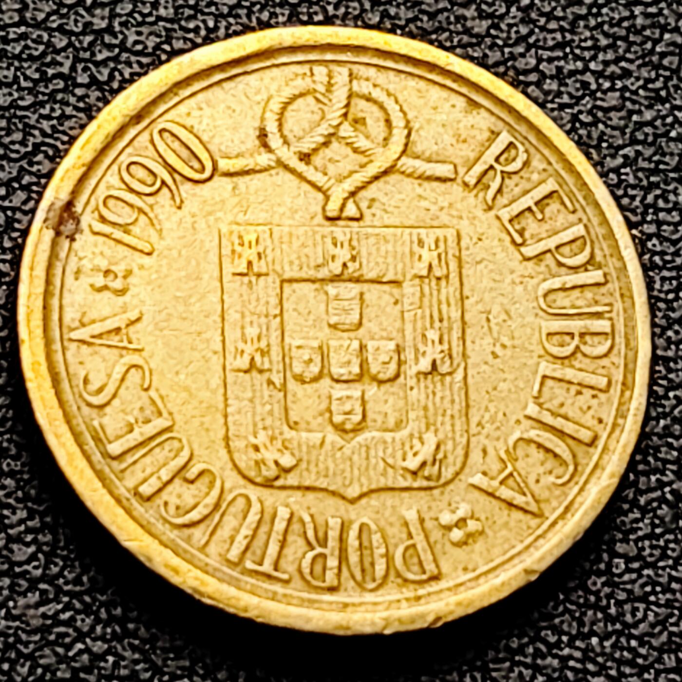 泉币菌-第226场-拍品多 请提前出价 葡萄牙 1990年 5埃斯库多黄铜币 21mm 绝版