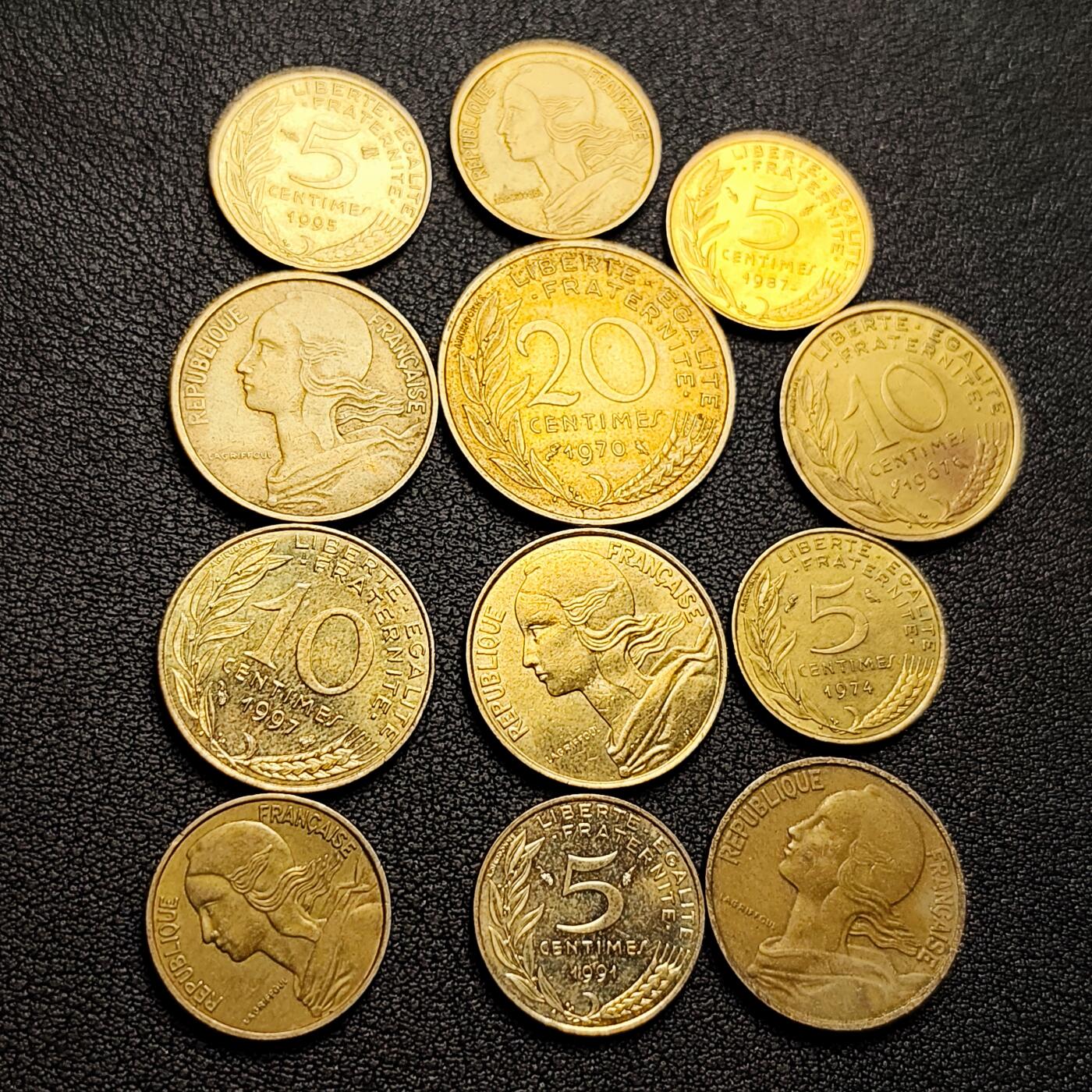 泉币菌-第226场-拍品多 请提前出价 12枚一组 法国 法兰西女神铜币 混合年份币值 