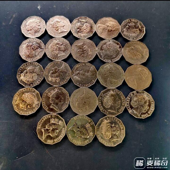 澳大利亚1977-2008年50澳分12边形车轮原光靓品纪念硬币23枚一组