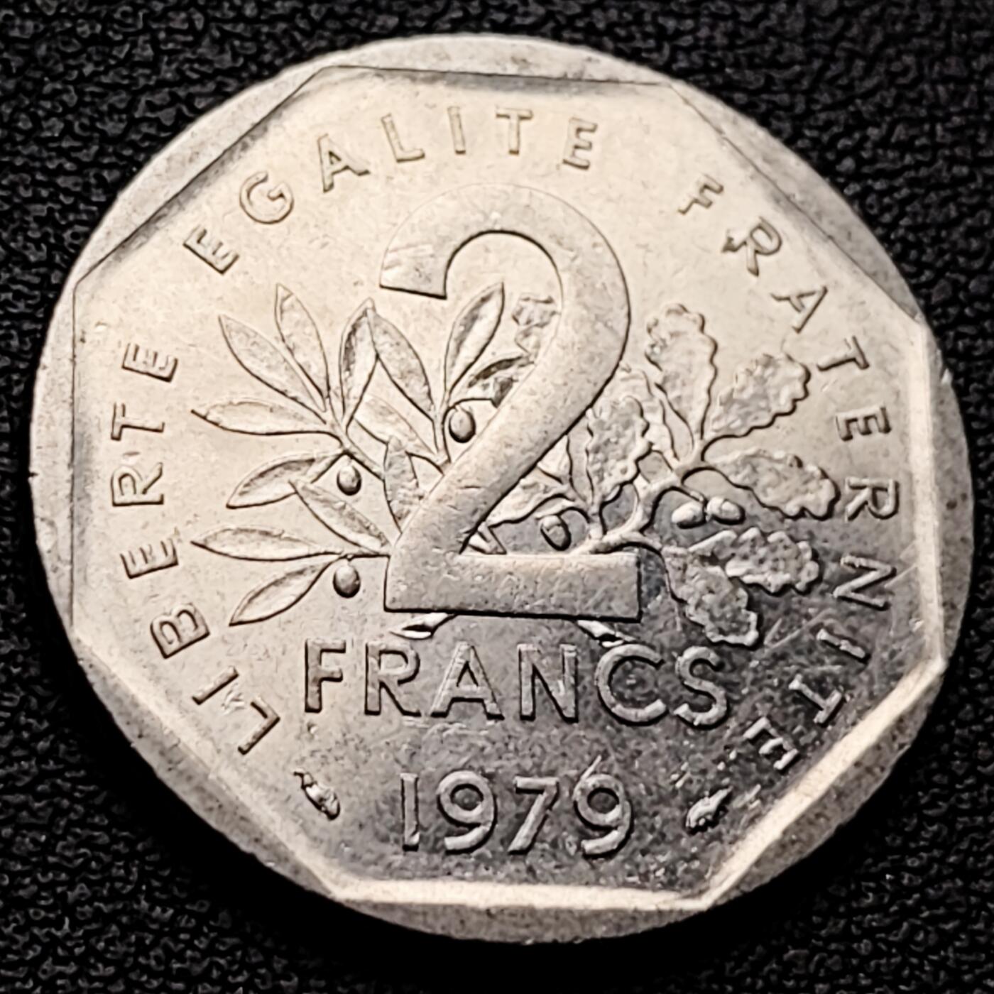 泉币菌-第227场-拍品多 请提前出价 法国早期（1979年）2法郎镍币 26mm 播种女神 入欧前 末版 绝版币