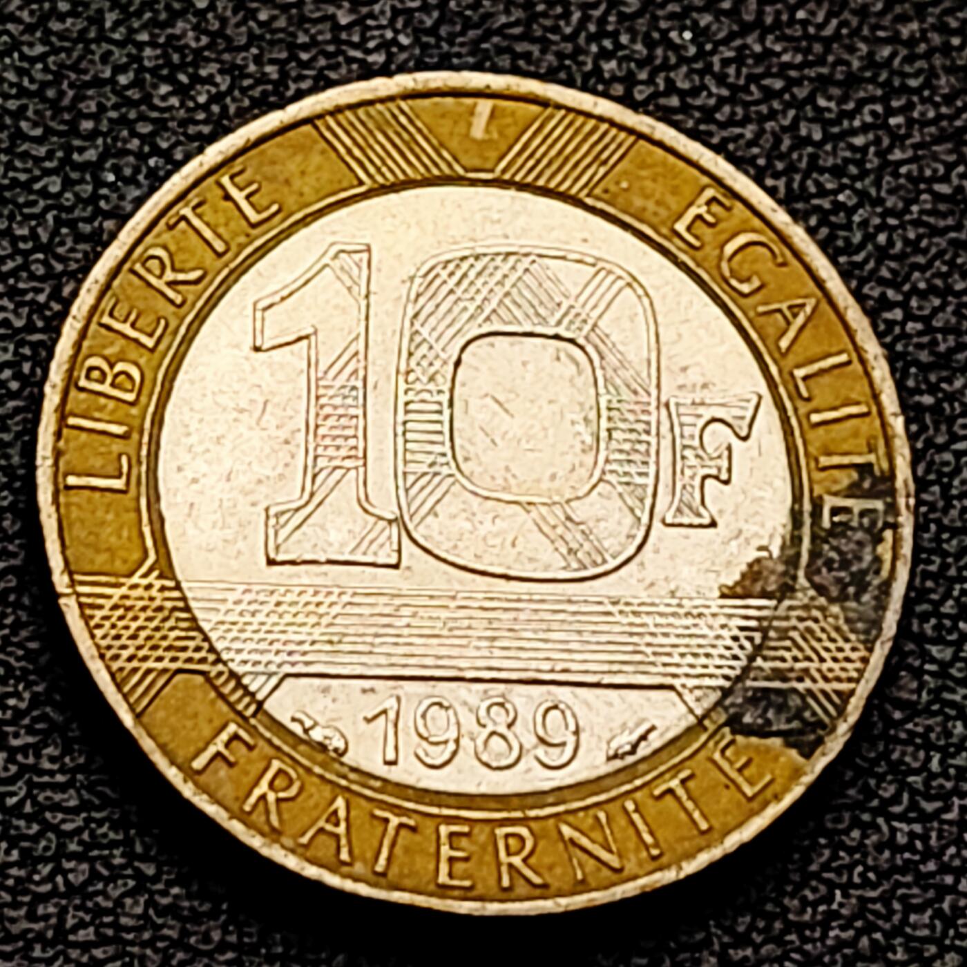 泉币菌-第226场-拍品多 请提前出价 1989年 法国10法郎双色币 天使 小飞人 自由保护神 23mm 入欧前末版币 绝版币 