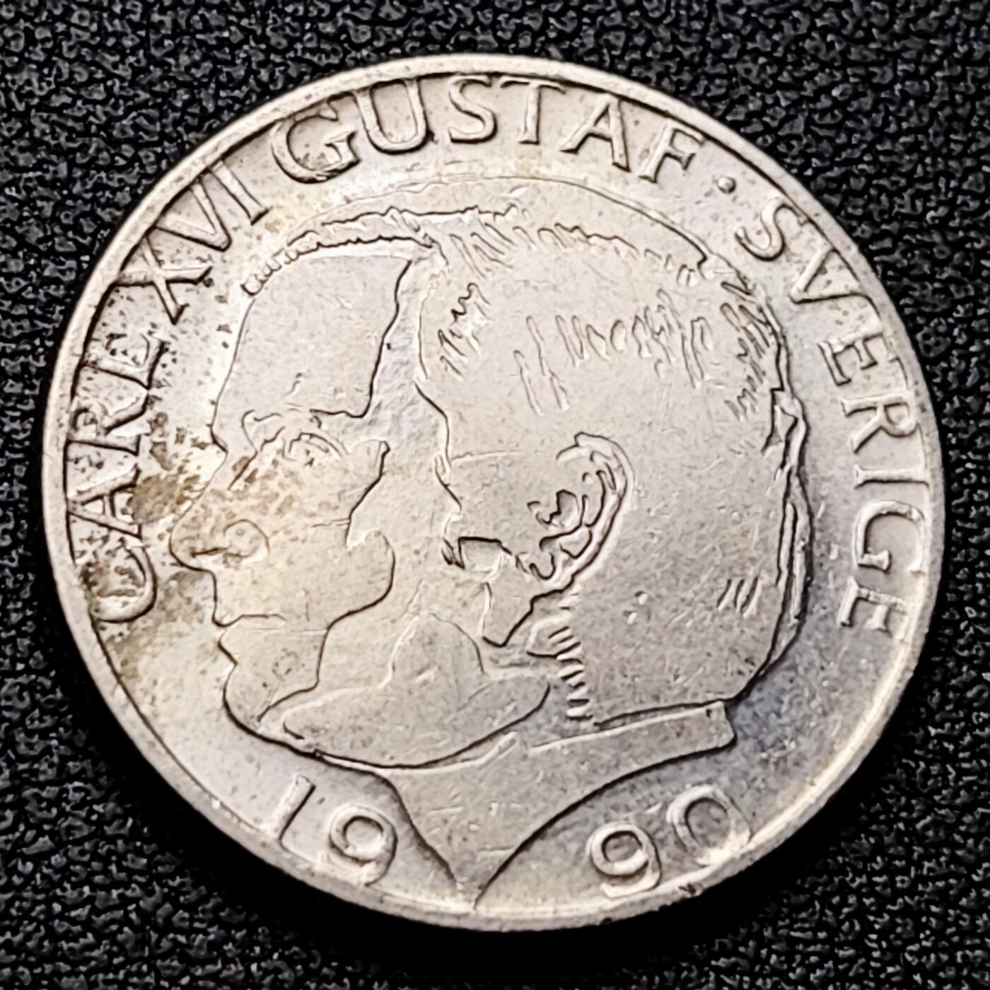 泉币菌-第226场-拍品多 请提前出价 瑞典1990年 1克朗铜镍币，卡尔十六世 古斯塔夫，25mm