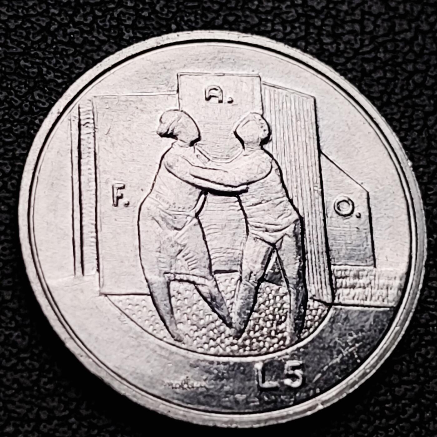 泉币菌-第227场-拍品多 请提前出价 1976年 圣马力诺 5里拉铝制纪念币 20.2mm 纪念币铜钱 