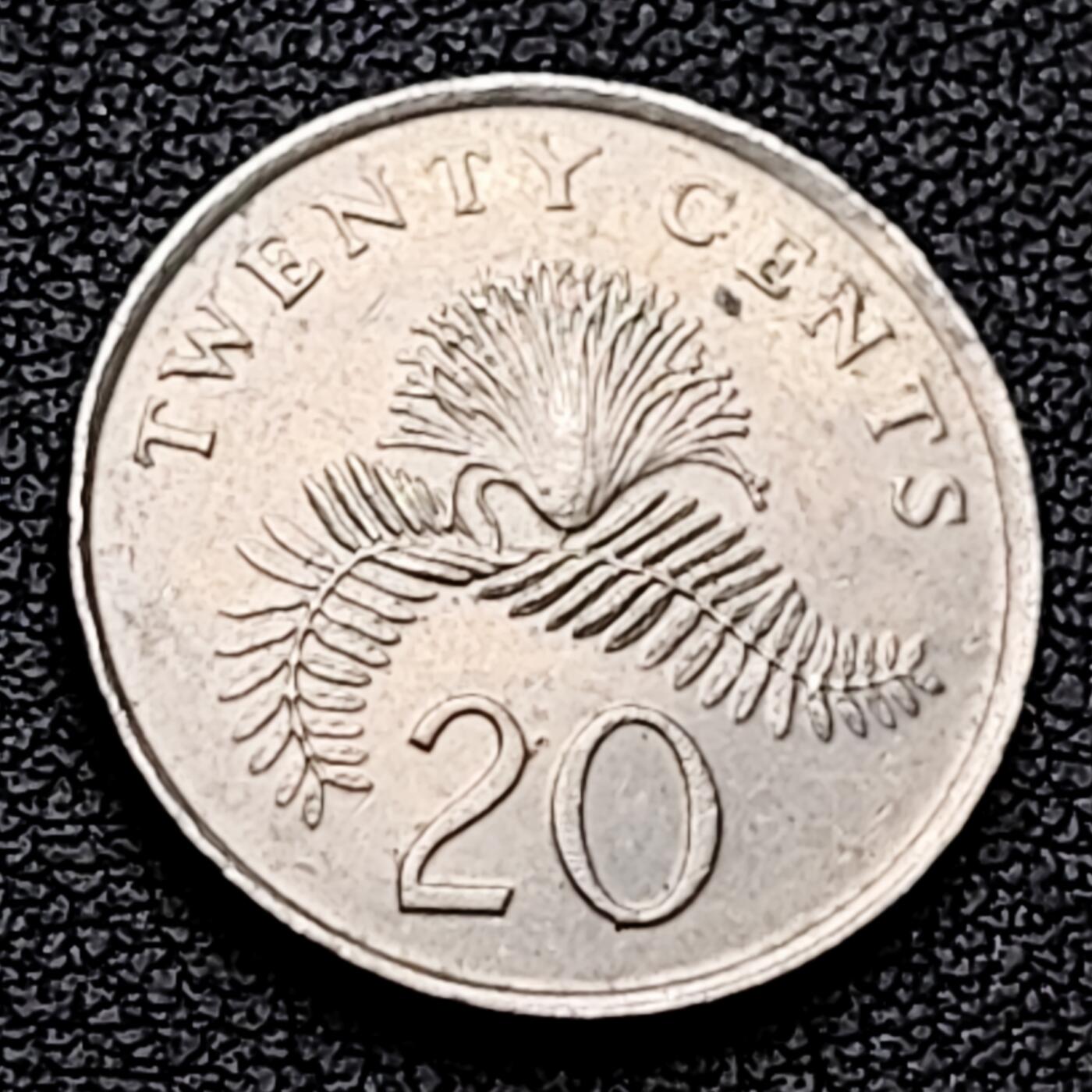 泉币菌-第226场-拍品多 请提前出价 1985 高币值 新加坡20分 绒球花 高盾徽版 直径21.36mm